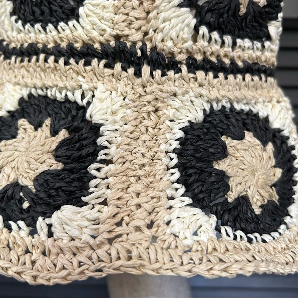 Primark Patchwork Style Adjustable Straw Crochet … - image 6